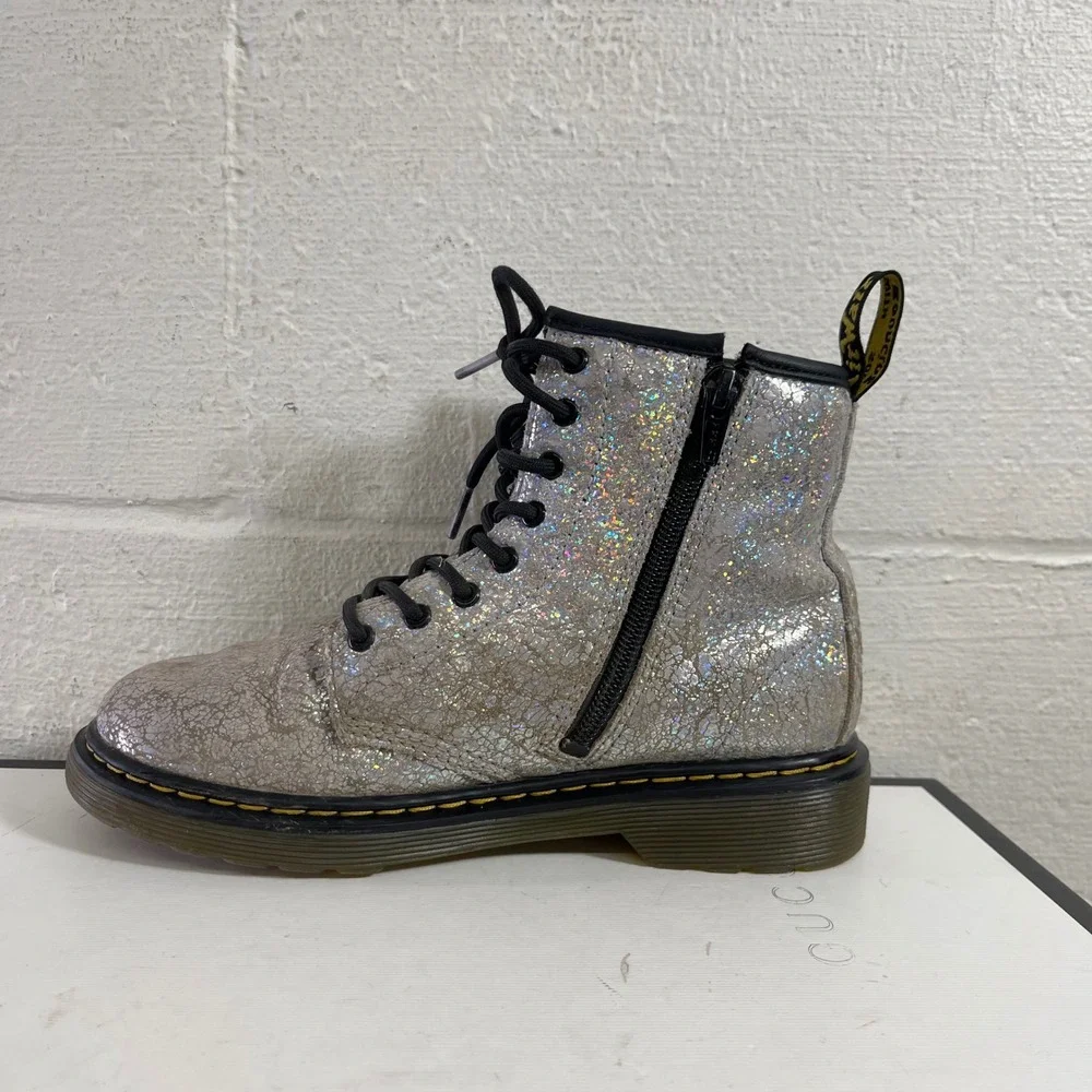Dr. Martens 1460 J Glitter Silver‎ Ankle Boots Size Zipper Kids Size 3 US/2 UK